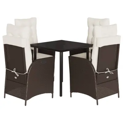 vidaXL Vrtna jedilna garnitura 5-delna z blazinami rjav poli ratan