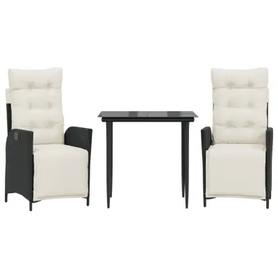 vidaXL Vrtna jedilna garnitura 3-delna z blazinami črn poli ratan