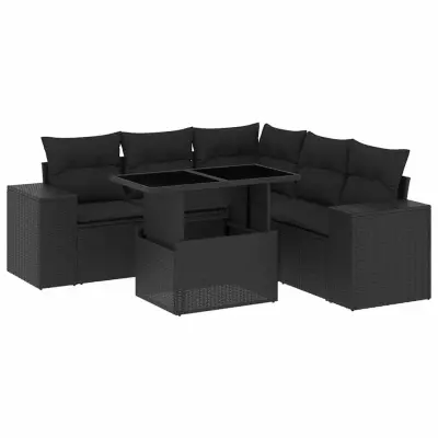 vidaXL Vrtna sedežna garnitura 6-delna z blazinami črna poli ratan