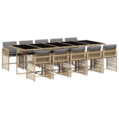 vidaXL Vrtna jedilna garnitura 11-delna z blazinami bež poli ratan