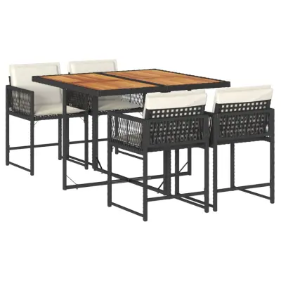 vidaXL Vrtna jedilna garnitura 5-delna z blazinami črn poli ratan