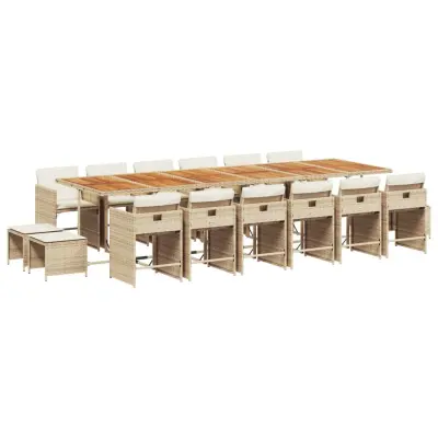 vidaXL Vrtna jedilna garnitura 17-delna z blazinami bež poli ratan