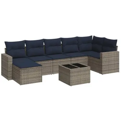 vidaXL Vrtna sedežna garnitura 8-delna z blazinami siv poli ratan