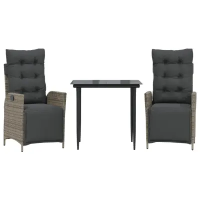 vidaXL Vrtna jedilna garnitura 3-delna z blazinami siv poli ratan