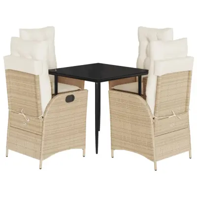 vidaXL Vrtna jedilna garnitura 5-delna z blazinami bež poli ratan