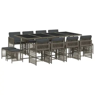 vidaXL Vrtna jedilna garnitura 13-delna z blazinami siv poli ratan