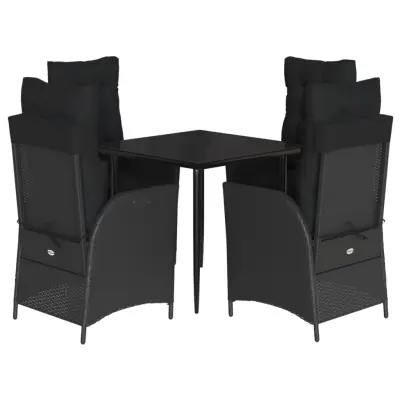 vidaXL Vrtna jedilna garnitura 5-delna z blazinami črn poli ratan