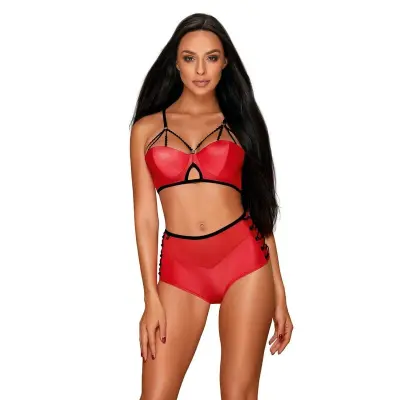 KOMPLET Obsessive Leatheria Red-rdeča-S/M