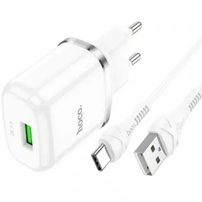 HOCO pametni hišni polnilec N3 18W z 3.0 QC USB vtičem in s polnilnim kablom Type C bel