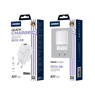 Jellico adapter A77 hišni polnilec 3.0A Quick Charge 22,5W vhod USB A s kablom Micro USB - (EU Blister) bel