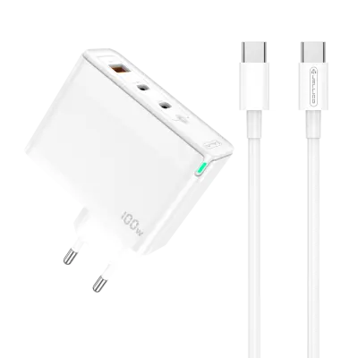 Jellico adapter hišni polnilec 220V Gun QC 100W vhod 1x USB A (22,5W) in 2x Type C (1x 65W + 1x 35W) + kabel Type C - Type C - Original (EU Blister) b