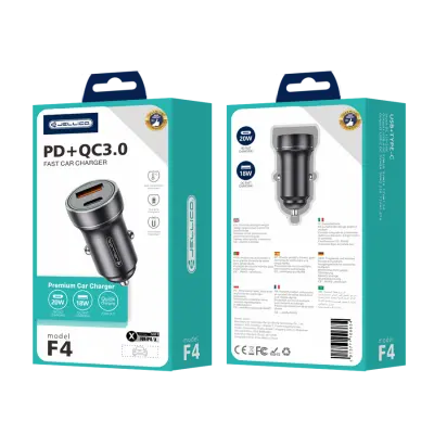 Jellico avtopolnilec F4 3.0A PD 20W Type C  / USB A adapter - črn
