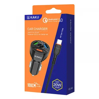 Kaku avtopolnilec KSC-493 4,8A 3.0 QC s kablom 1m Type C - črn