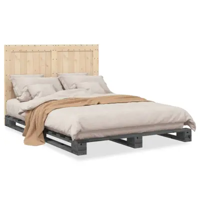 vidaXL Posteljni okvir z vzglavjem siv 140x200 cm trdna borovina