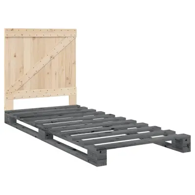 vidaXL Posteljni okvir z vzglavjem siv 90x200 cm trdna borovina