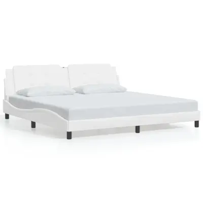 vidaXL Posteljni okvir z vzglavjem bel 200x200 cm umetno usnje