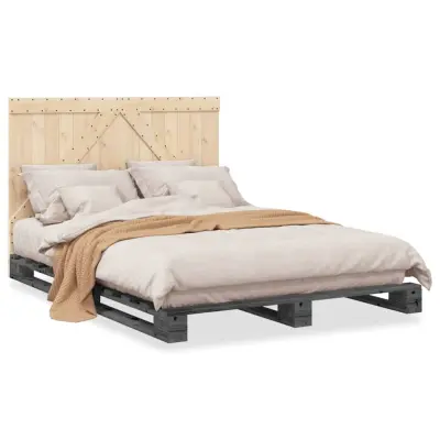 vidaXL Posteljni okvir z vzglavjem siv 140x200 cm trdna borovina