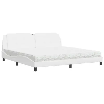 vidaXL Postelja z vzmetnico bela 200x200 cm umetno usnje