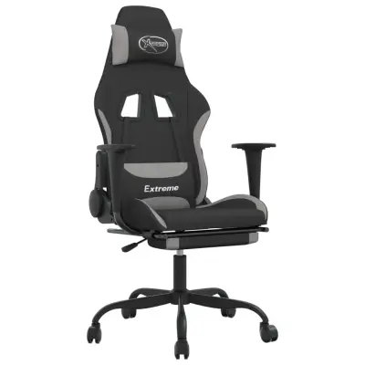 vidaXL Gaming stol z oporo za noge črno in svetlo siva blago