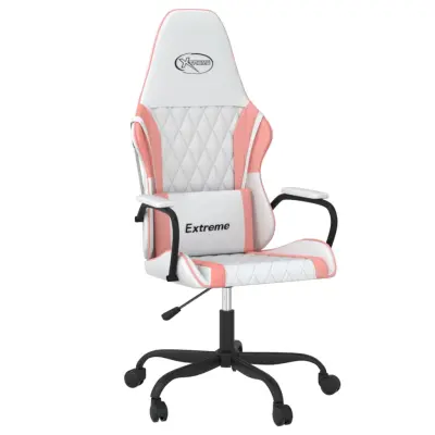 vidaXL Masažni gaming stol Bela in roza umetno usnje
