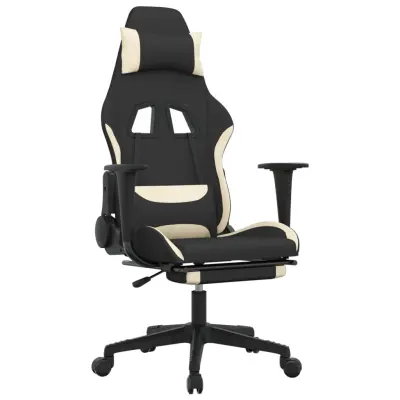 vidaXL Gaming stol z oporo za noge črno in krem blago