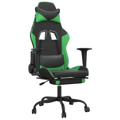 vidaXL Gaming stol z oporo za noge črno in zeleno umetno usnje