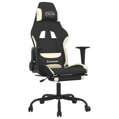 vidaXL Gaming stol z oporo za noge črno in krem blago