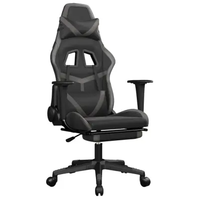 vidaXL Gaming stol z oporo za noge črno in sivo umetno usnje