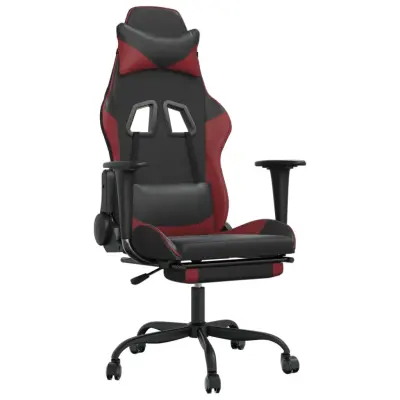 vidaXL Gaming stol z oporo za noge črno in vinsko rdeče umetno usnje