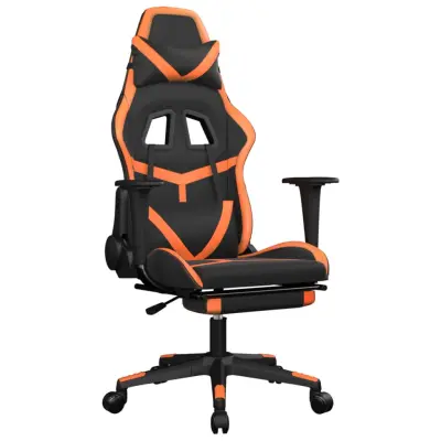 vidaXL Masažni gaming stol z oporo za noge črno in oranžno um. usnje