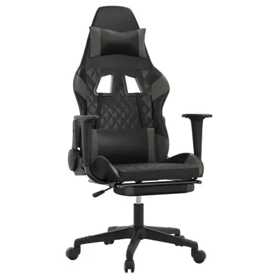 vidaXL Gaming stol z oporo za noge črno in sivo umetno usnje