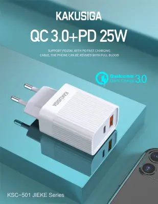 iKaku KSC-501 2v1 25W PD QC3.0 Type-C vtičnica in omrežni polnilnik USB Bela