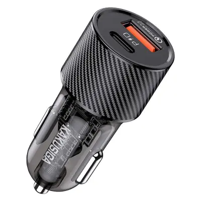 iKaku KSC-855 LONGPIN Fast PD30W+QC3.0 Dual Port avtomobilski polnilec Črna