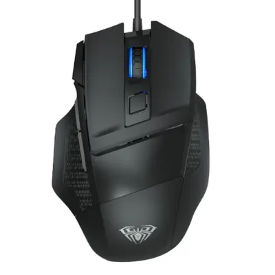 Aula S12 Večbarvna osvetlitev ozadja Žična igralna optična miška/ 7 gumbov/ 800-4800 dpi/ z ergonomsko obliko/ Črna