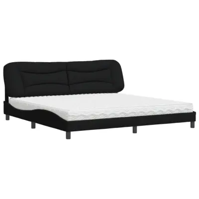 vidaXL Postelja z vzmetnico črna 200x200 cm blago