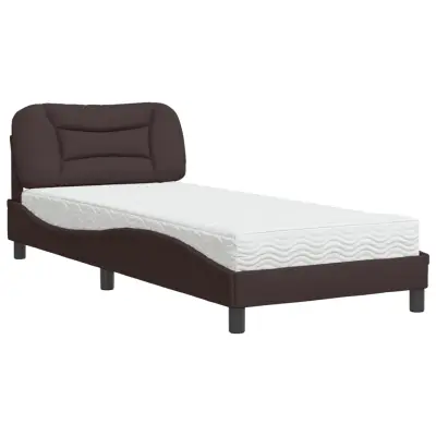 vidaXL Postelja z vzmetnico temno rjava 90x200 cm blago