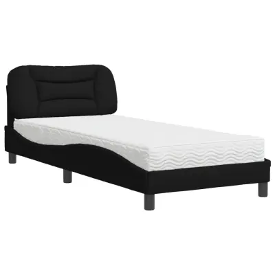 vidaXL Postelja z vzmetnico črna 90x200 cm blago