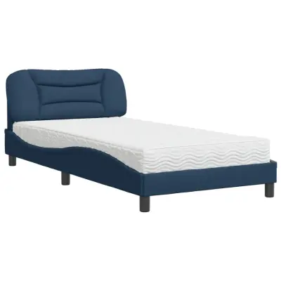 vidaXL Postelja z vzmetnico modra 100x200 cm blago