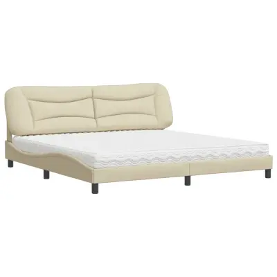 vidaXL Postelja z vzmetnico krem 200x200 cm blago