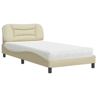vidaXL Postelja z vzmetnico krem 100x200 cm blago