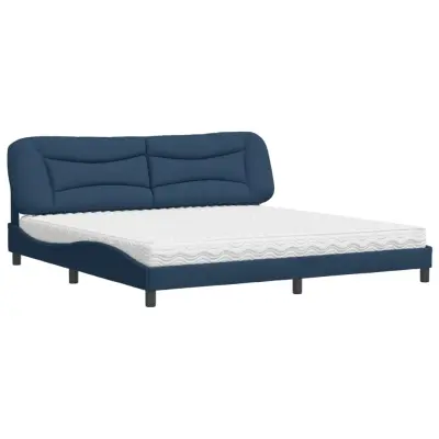 vidaXL Postelja z vzmetnico modra 200x200 cm blago