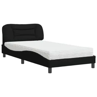 vidaXL Postelja z vzmetnico črna 100x200 cm blago