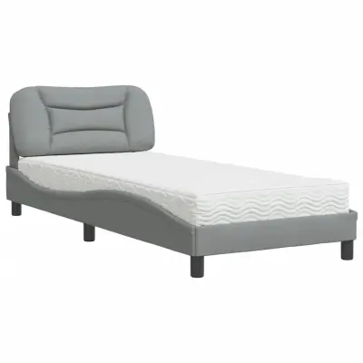 vidaXL Postelja z vzmetnico svetlo siva 90x200 cm blago