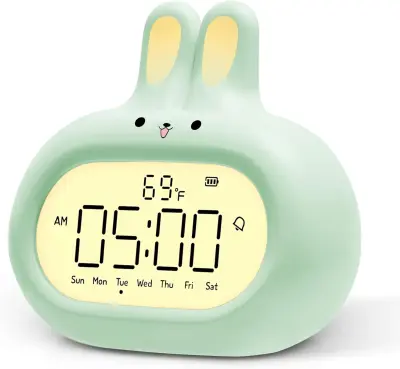 Zajčja digitalna budilka s prikazom dneva, ljubek dizajn zajčka