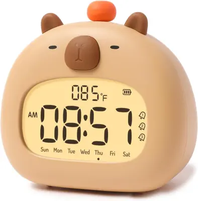 Otroška digitalna budilka, prikaz temperature, prikaz dneva, dremež, nastavljiva nočna lučka