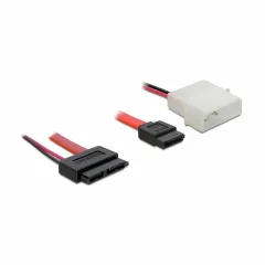 DeLOCK kabel SATA Slimline ženski + 2pin napajalnik> SATA SATA kabel 0\,3 m rdeč Delock trdi disk priključni kabel  0.3 m rdeča