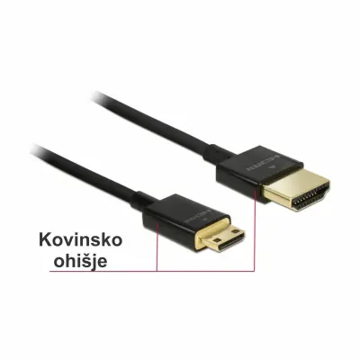 Delock HDMI priključni kabel HDMI-A  vtič\, HDMI-mini-C  vtič 2.00 m črna 84778 #####4K UHD\, pozlačeni konektorji HDMI kabel