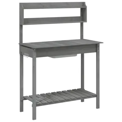 vidaXL Miza za sajenje z umivalnikom siva 147,5x44x139,5 trden les