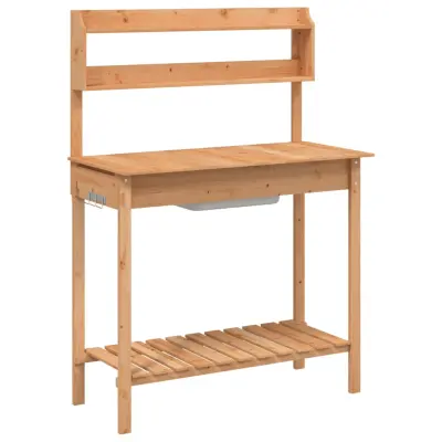 vidaXL Miza za sajenje z umivalnikom rjava 147,5x44x139,5 trden les