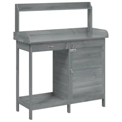 vidaXL Miza za sajenje z omarico siva 110,5x45x124,5 trden les jelke
